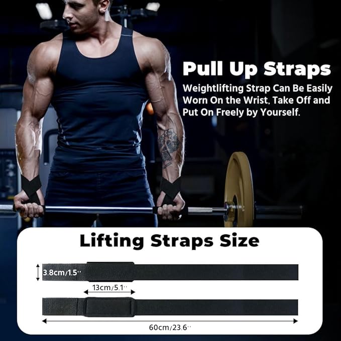 Wrist Straps for Deadlifts ā Neoprene Lifting Grips for Gym Training (Pair)