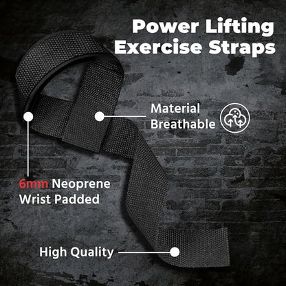 Wrist Straps for Deadlifts – Neoprene Lifting Grips for Gym Training (Pair)